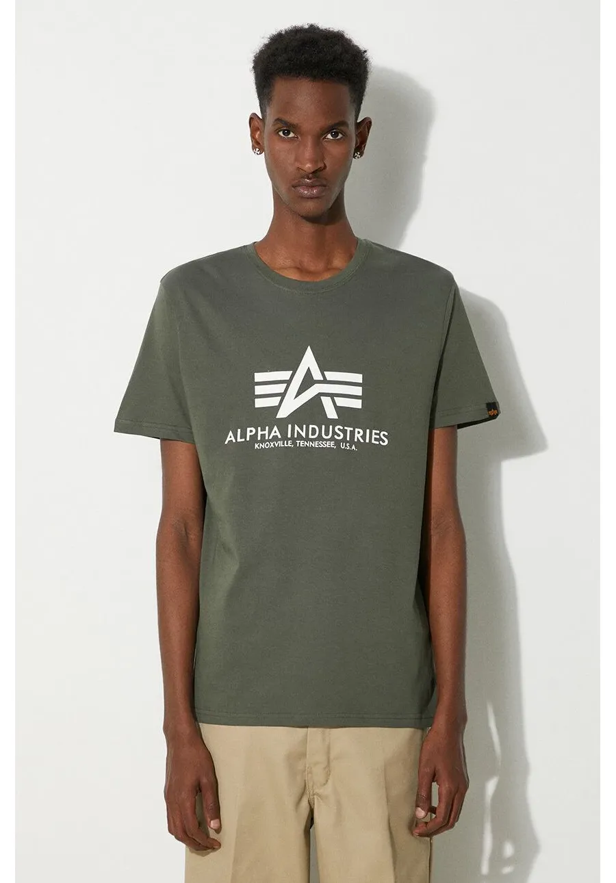 obrazek 1 Alpha Industries t-shirt bawełniany Basic T-Shirt kolor zielony z nadrukiem 100501.142