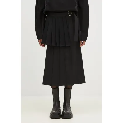 Zdjęcie Andersson Bell spódnica wełniana Double Pleated Wrap Skirt kolor czarny mini prosta apa772w