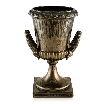 Picture Ceramic crater-shaped vase with two handles in oxidized bronze - Ahura