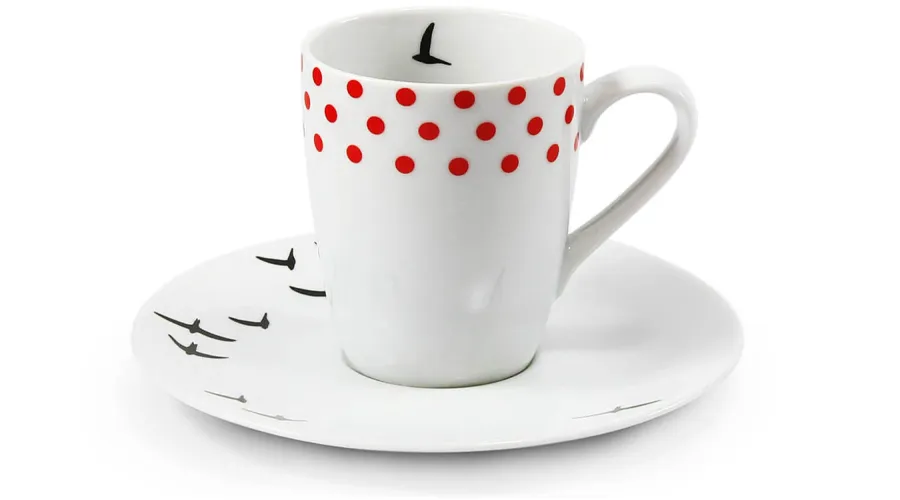 obrazek 1 Wyjątkowa porcelanowa filiżanka do espresso ze spodkiem zdobiona motywem ptaków – Leander