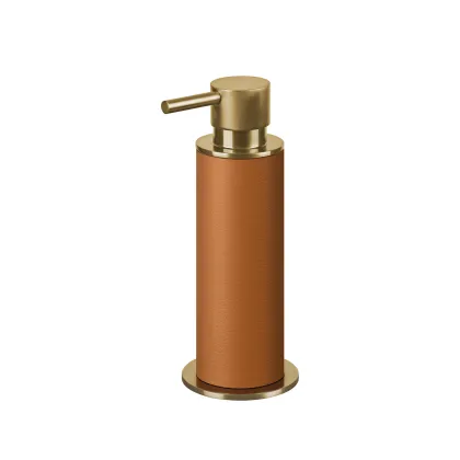 Picture Unique gold-plated dispenser Ø7xH19 cm with cognac leather body