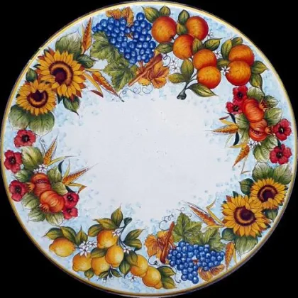 Zdjęcie Blat stołu ogrodowego z motywem kwiatów i owoców – Ceramiche Valchida