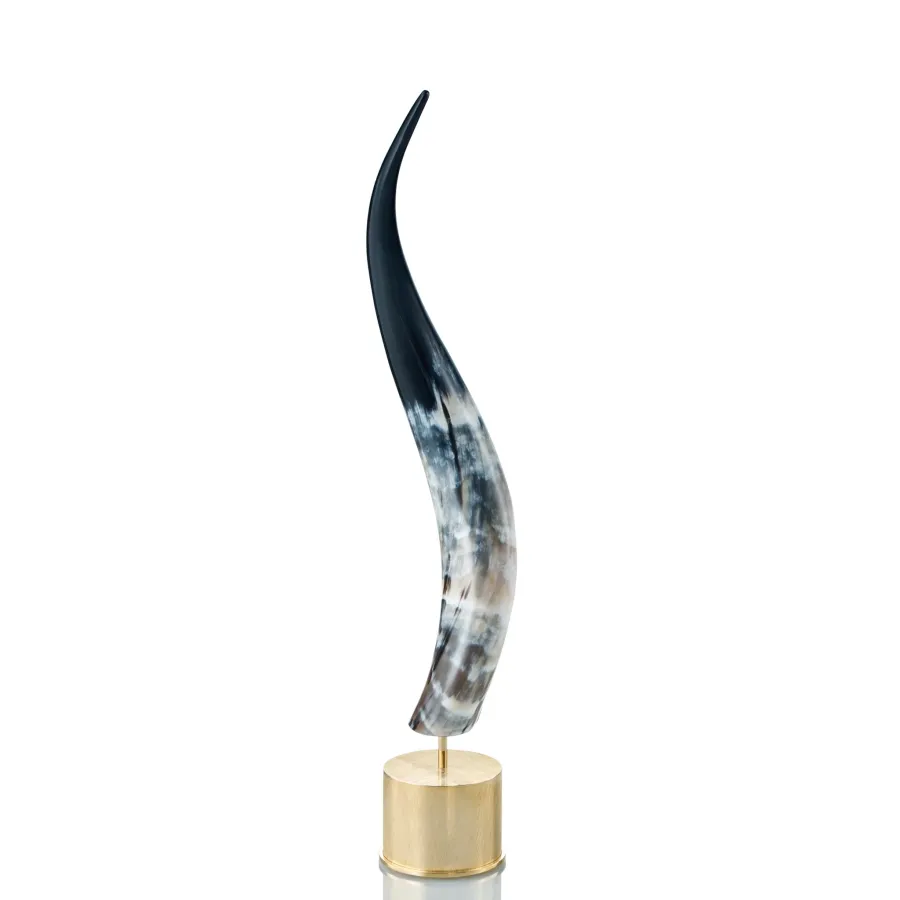picture 1 An elegant horn sculpture with a base made of hand-engraved gilded brass 24K - Arcahorn