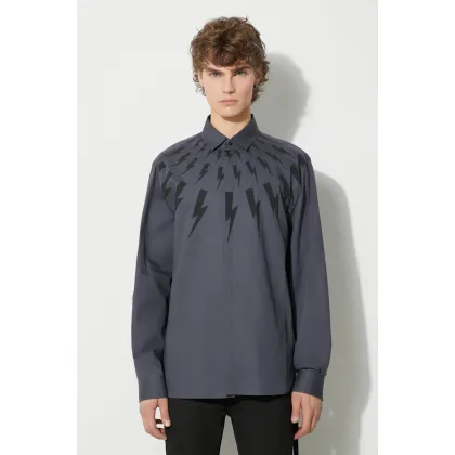 Zdjęcie Neil Barett koszula bawełniana LOOSE FAIR-ISLE THUNDERBOLT męska kolor niebieski relaxed z kołnierzykiem klasycznym PBCM173.V003S.3543