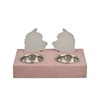Zdjęcie Unikalny skórzany stojak na miski dla psa 40x22xH7,5 cm w kolorze złamanego pudrowego różu