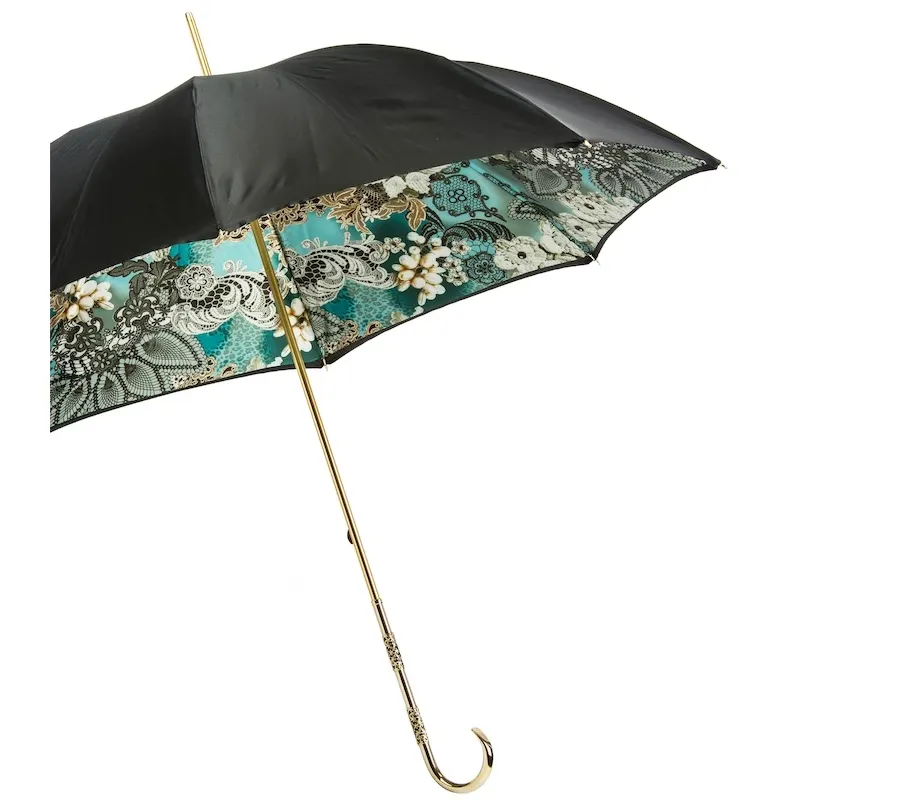obrazek 8 Elegancki czarny parasol damski zdobiony oryginalnym motywem kwiatów - Pasotti