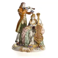 Picture Baroque figurine of a couple playing cello and violin made of ceramics - Ceramiche ML
