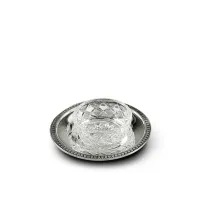 Picture Glass salt bowl with stand and silver spoon