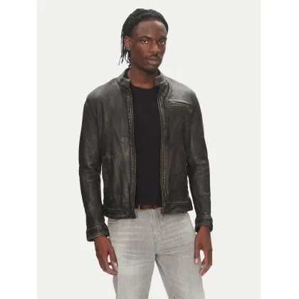 Zdjęcie Serge Pariente Kurtka skórzana Retro Beżowy Slim Fit