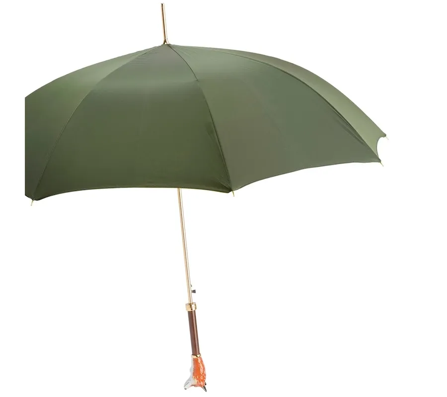 obrazek 10 Stylowy oliwkowy parasol męski z oryginalną rączką w kształcie głowy lisa – Pasotti