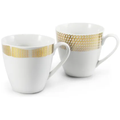 Zdjęcie Nowoczesny porcelanowy zestaw dwóch kubków ze złotym zdobieniem z kolekcji Angel wings – Leander