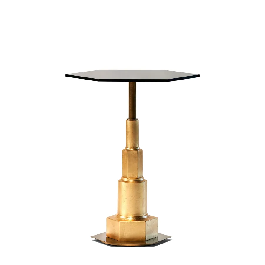 obrazek 1 Sześciokątny stolik z ceramiczną podstawą i szklanym blatem H.65xL.52 cm