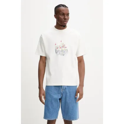 Zdjęcie Drôle de Monsieur t-shirt bawełniany Le T-Shirt Cocktails męski kolor beżowy z nadrukiem G-TS237-CO002-OW