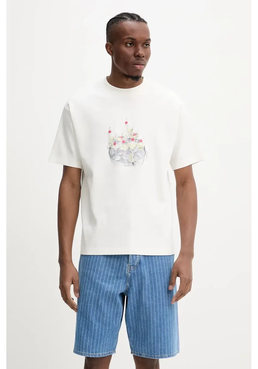 obrazek 1 Drôle de Monsieur t-shirt bawełniany Le T-Shirt Cocktails męski kolor beżowy z nadrukiem G-TS237-CO002-OW