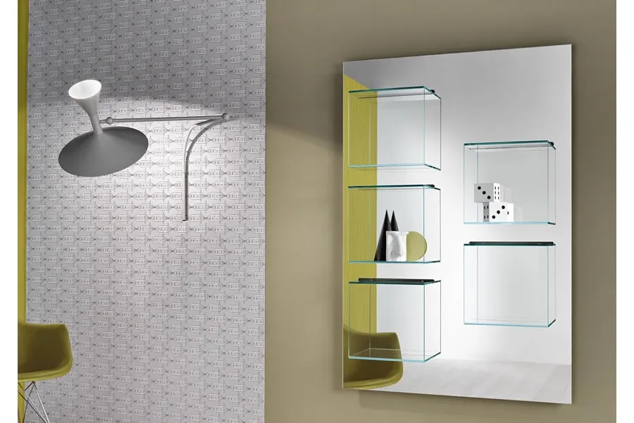 obrazek 1 Lustrzany panel ścienny ze szklanymi półkami - Tonelli Design