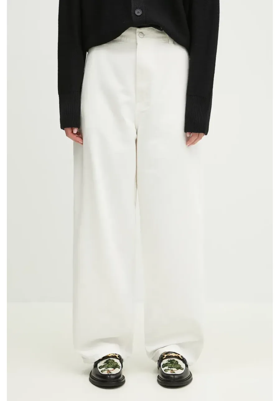 obrazek 1 Carhartt WIP spodnie bawełniane Brandon Single Knee Pant damskie kolor biały szerokie high waist I034880