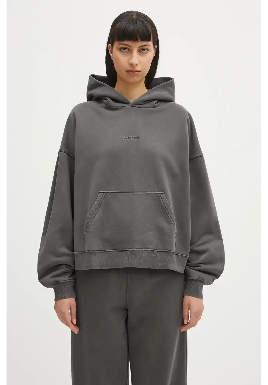 obrazek 1 Carhartt WIP bluza bawełniana Hooded Benton Sweat damska kolor szary z kapturem gładka I034512