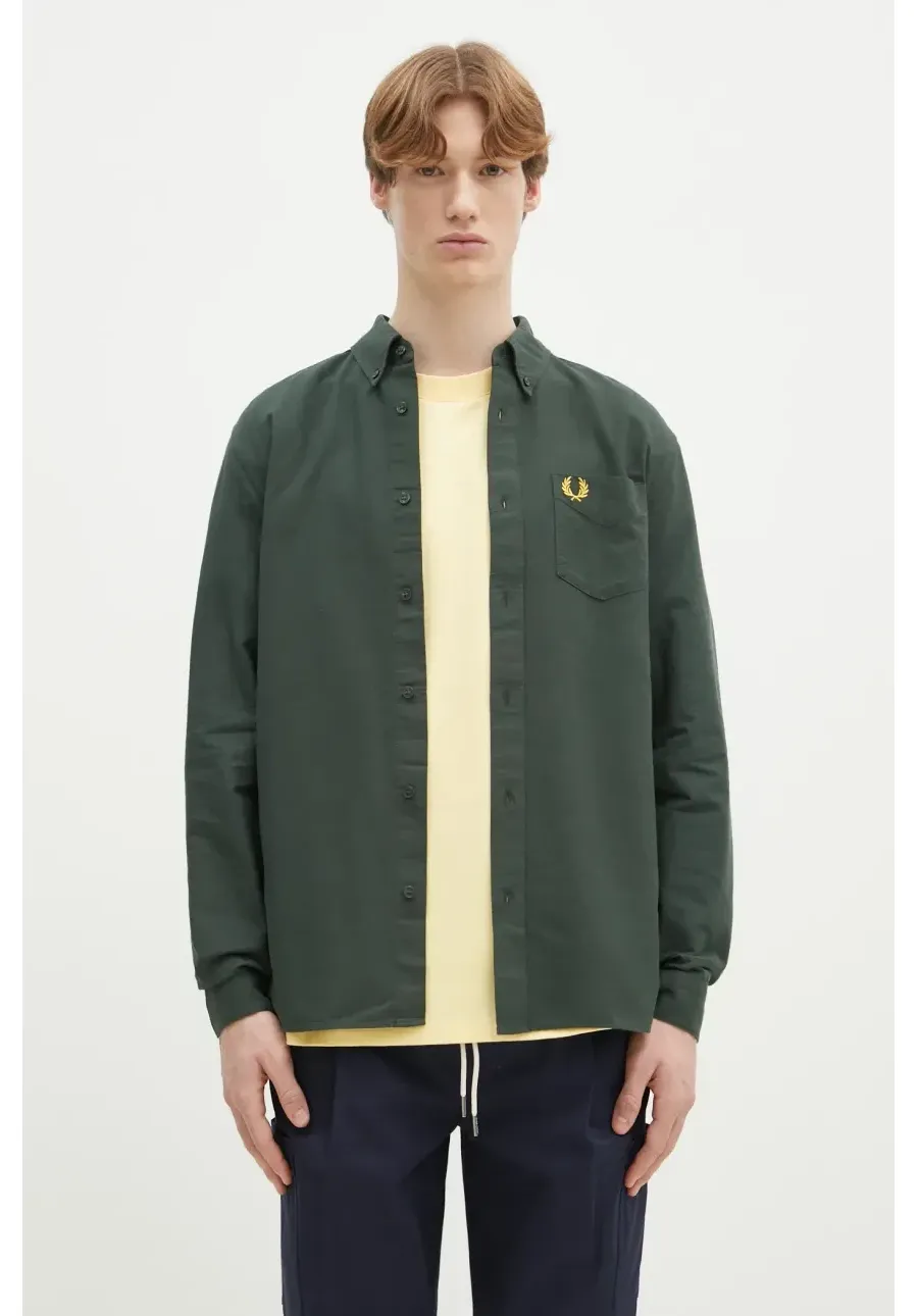 obrazek 1 Fred Perry koszula bawełniana męska kolor zielony regular z kołnierzykiem button-down M5516.X89