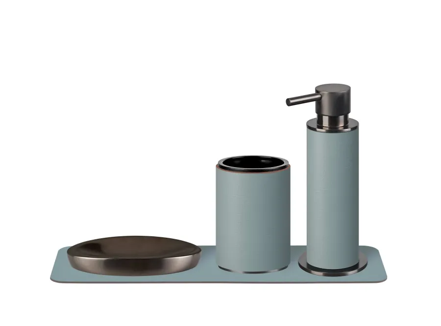 obrazek 3 Jasnobłękitny uchwyt na kubek Ø7xH10,5 cm z grafitowym matowym wykończeniem