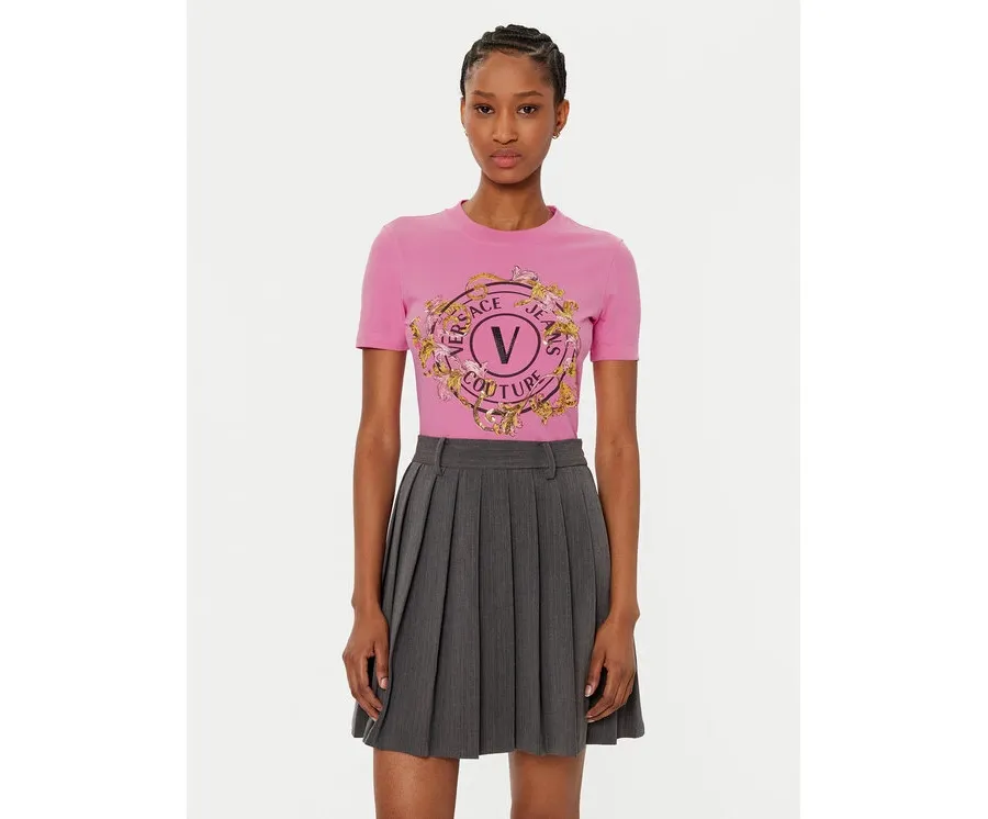 obrazek 1 Versace Jeans Couture T-Shirt 78HAHC01 Różowy Regular Fit