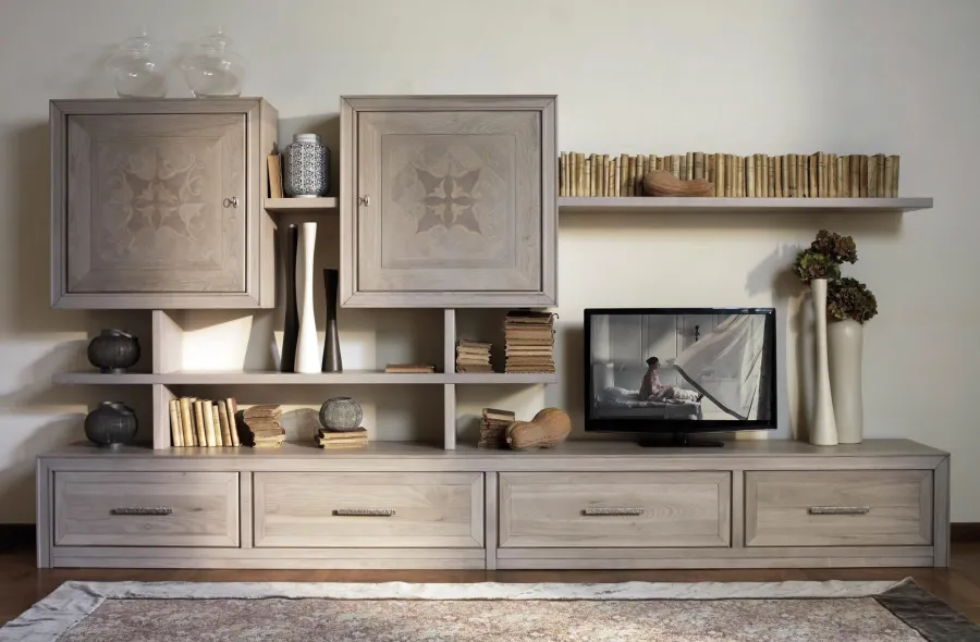 picture 1 Italian classic bookcase with 2 hanging cabinets and 4 drawers for unique interiors - Cantiero