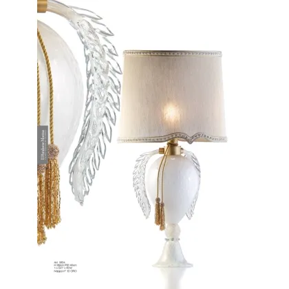 Zdjęcie Lampa stołowa ze szkła Murano w kolorze białym i złotym z kloszem wykonanym ręcznie z tkaniny – Il Paralume Marina