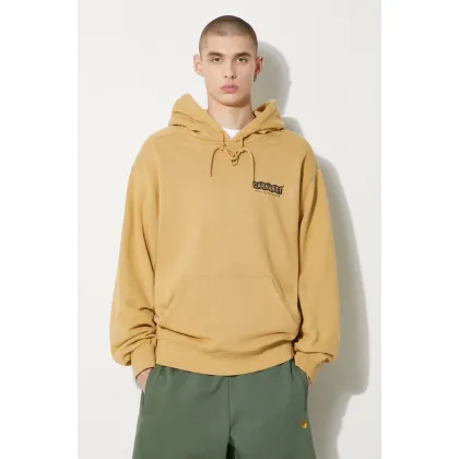 Zdjęcie Carhartt WIP bluza bawełniana Hooded Stamp Sweat męska kolor beżowy z kapturem z nadrukiem I033621.23F06
