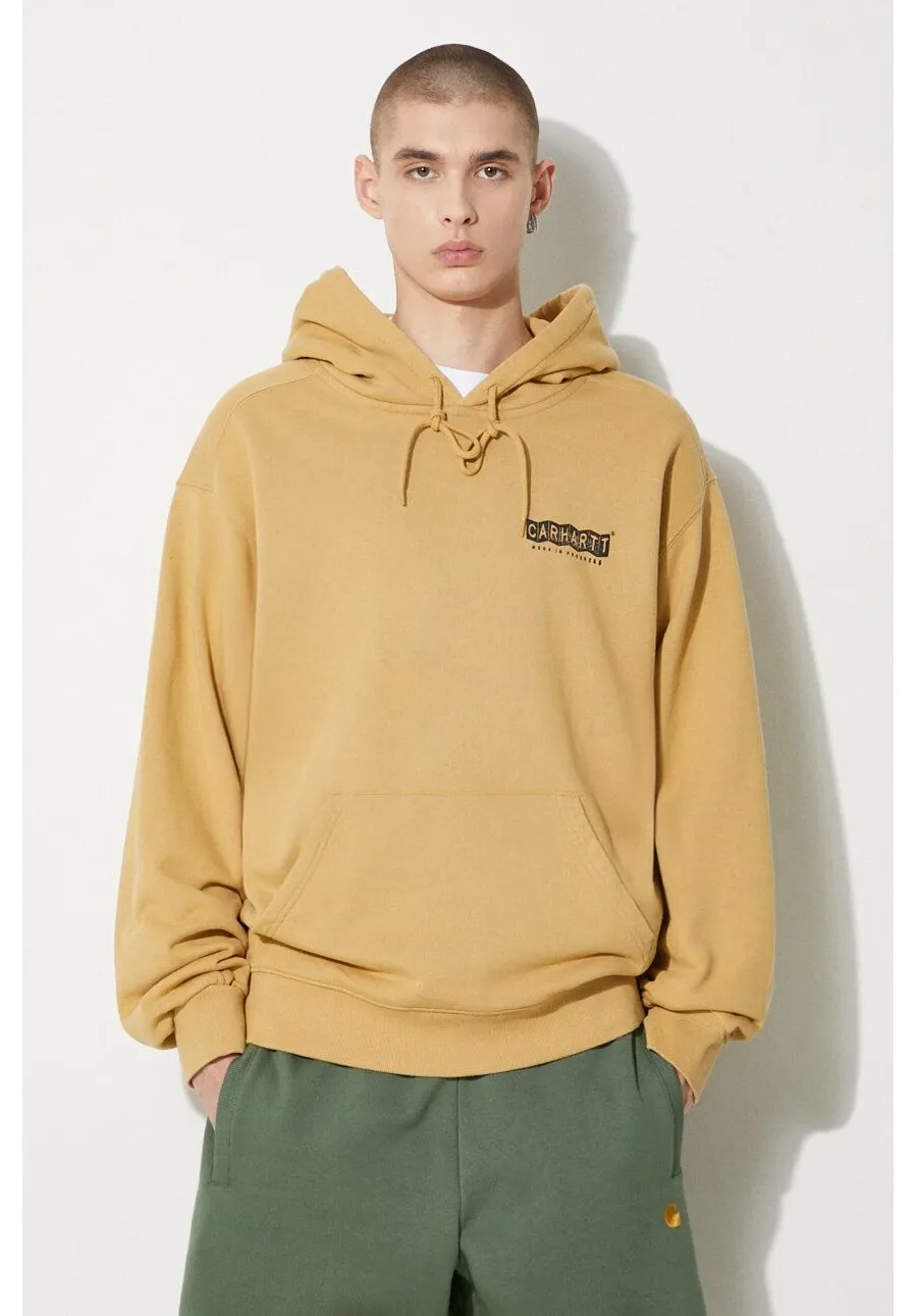 obrazek 1 Carhartt WIP bluza bawełniana Hooded Stamp Sweat męska kolor beżowy z kapturem z nadrukiem I033621.23F06