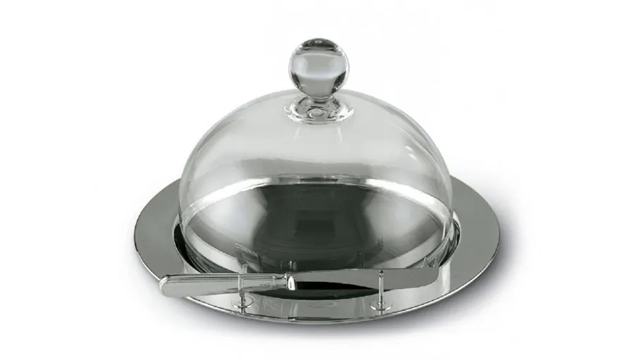 picture 1 Round cheese tray w/glass bell cover and knife inglese