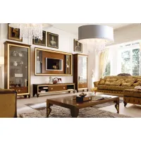 Picture Albert TV cabinet, walnut finish with gold accents, large rose-shaped handles - Avenanti