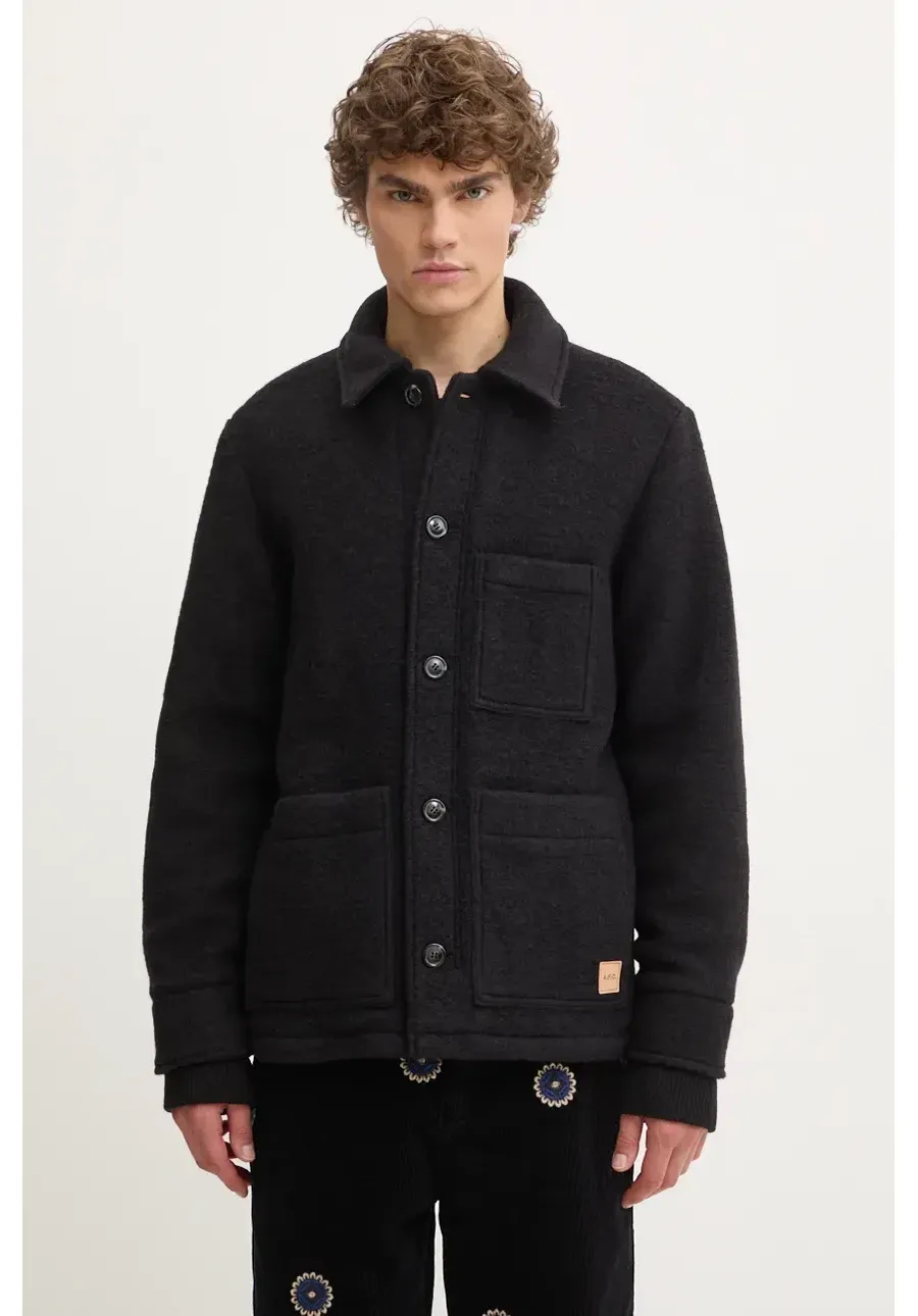 obrazek 1 A.P.C. kurtka koszulowa wełniana veste emile patch kolor czarny przejściowa WVBCA.H02961