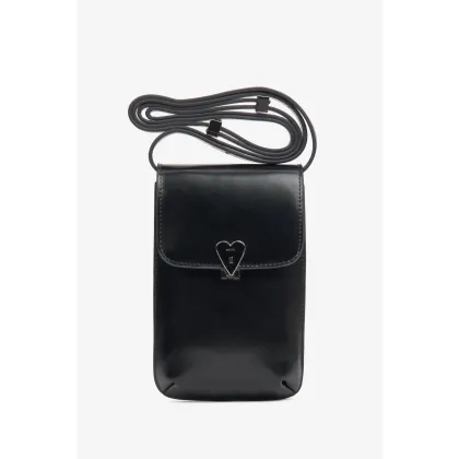 Zdjęcie Estro: Czarna torebka damska na telefon ze skóry naturalnej