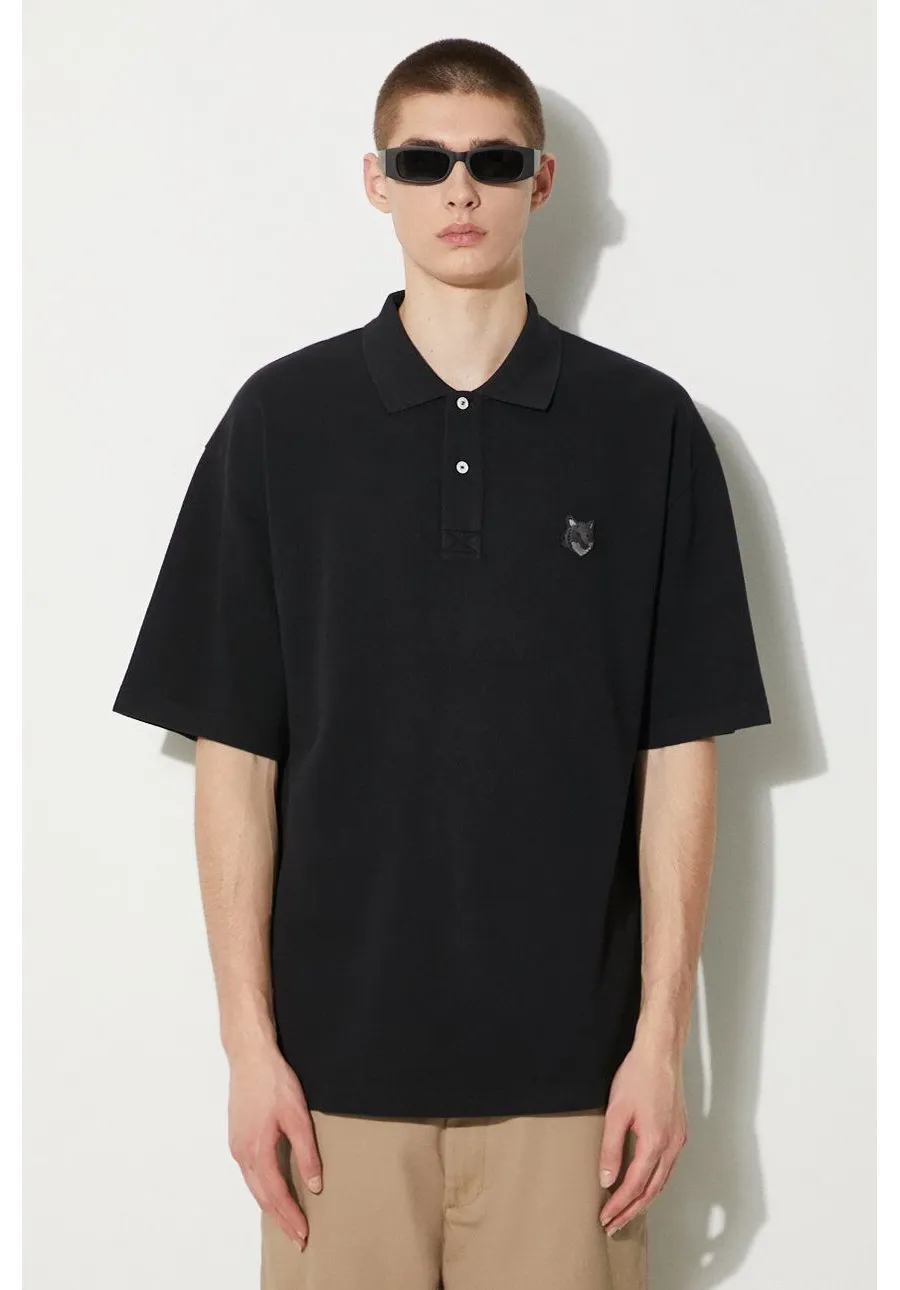 obrazek 1 Maison Kitsuné polo bawełniane Bold Fox Head Patch Oversize Polo kolor czarny z aplikacją MM00202KJ7010