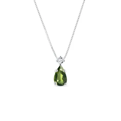 Zdjęcie Wisiorek wykonany z białego złota z diamentami i mołdawitem KLENOTA