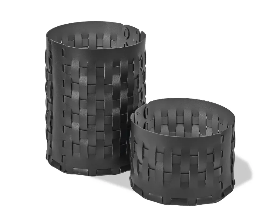 obrazek 3 Niepowtarzalny skórzany kosz Bottega Ø20xH25 cm w kolorze czarnym