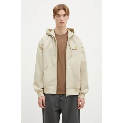 Zdjęcie Carhartt WIP bluza Hooded American Script Jacket męska kolor beżowy z kapturem gładka I033063.2LPXX