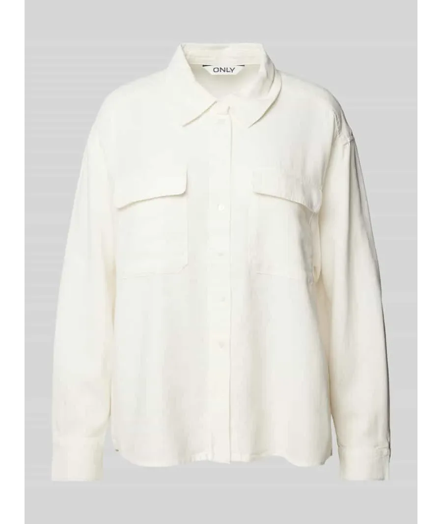 obrazek 1 Bluzka lniana o kroju oversized z kieszeniami z patką na piersi model ‘CARO’