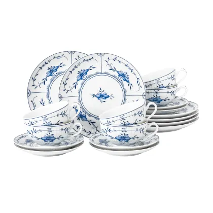 Zdjęcie Stylowy zdobiony 18-elementowy zestaw do herbaty z porcelany w stylu klasycznym – Tettau