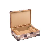 Picture A stylish jewelry box and two watches made of mahogany