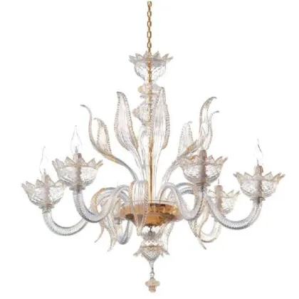 Zdjęcie Przezroczysty żyrandol ze szkła Murano z dekoracjami w kolorze przezroczystym i złotym - Il Paralume Marina