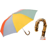 Zdjęcie Oryginalny parasol damski w kolorach tęczy z rączką z bambusa – Pasotti
