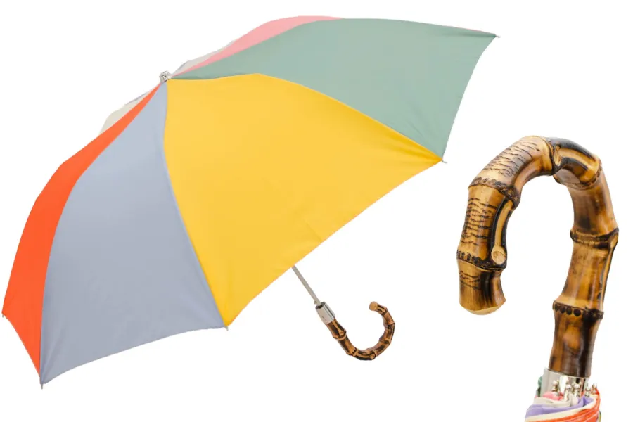 obrazek 1 Oryginalny parasol damski w kolorach tęczy z rączką z bambusa – Pasotti