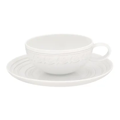 Picture Porcelain tea cup and saucer from the Ornament collection with white decoration - 4 pieces - Vista Alegre