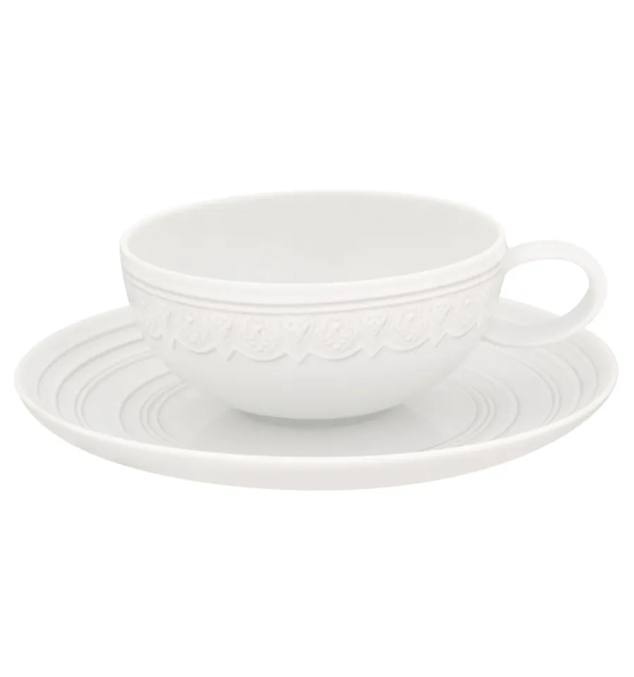 picture 1 Porcelain tea cup and saucer from the Ornament collection with a white decoration - Vista Alegre