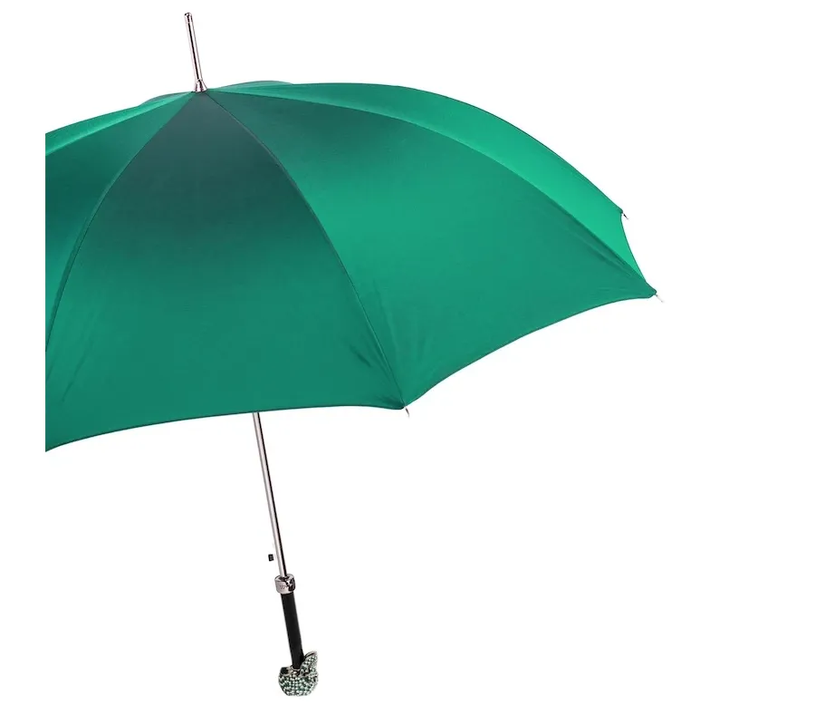 obrazek 8 Oryginalny zielony parasol damski z rączką zdobioną czaszką wysadzaną kryształkami Swarovskiego – Pasotti