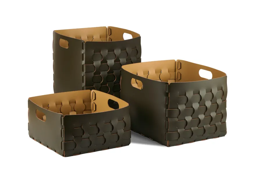 obrazek 2 Wyjątkowy kosz Dubai ze skóry w kolorze ciemnooliwkowym