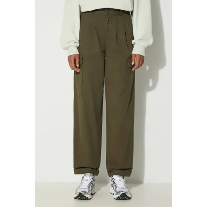 Zdjęcie Carhartt WIP spodnie bawełniane Collins Pant kolor zielony szerokie high waist I029789.666GD