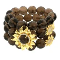 Picture 18K gold plated silver bracelet White zircons Lady doublet smoky quartz and rock crystal Smoky quartz
