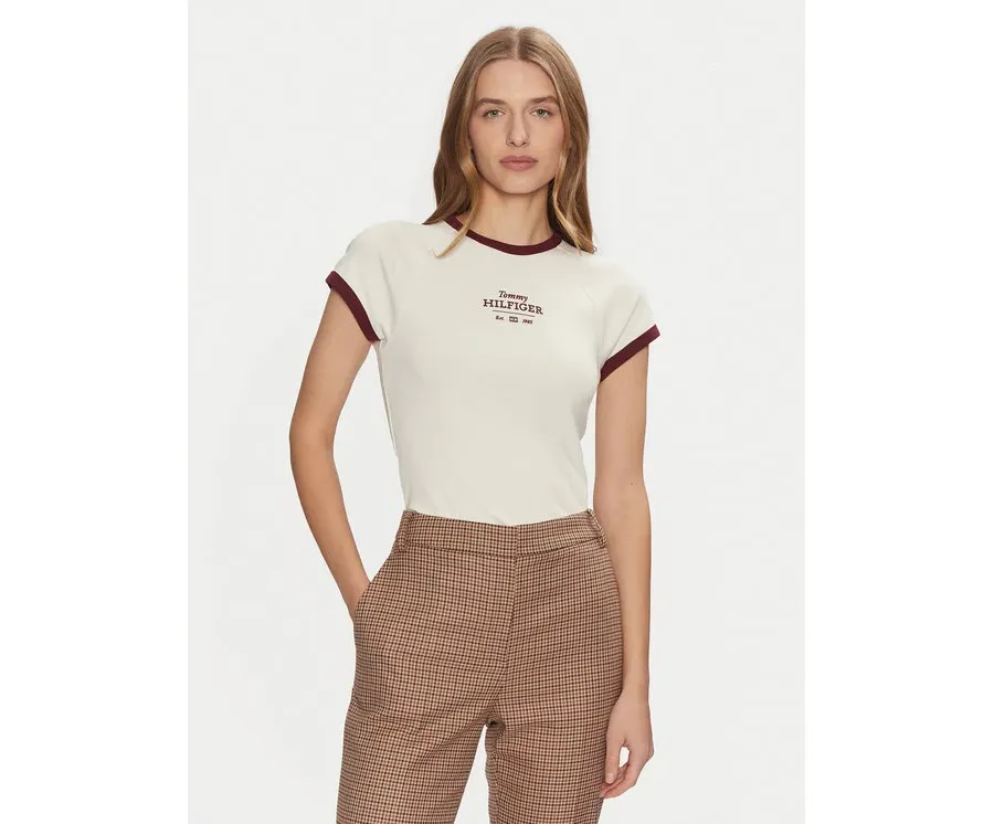 obrazek 1 Tommy Hilfiger T-Shirt WW0WW43898 Beżowy Slim Fit