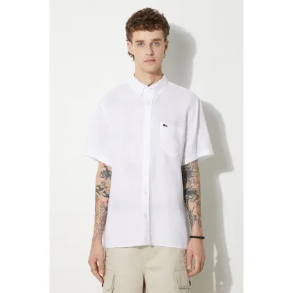Zdjęcie Lacoste koszula lniana kolor biały regular z kołnierzykiem button-down